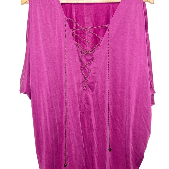 Love & Legend Magenta Lace Up Top Plus Size 2X Flowy - Picture 2 of 6